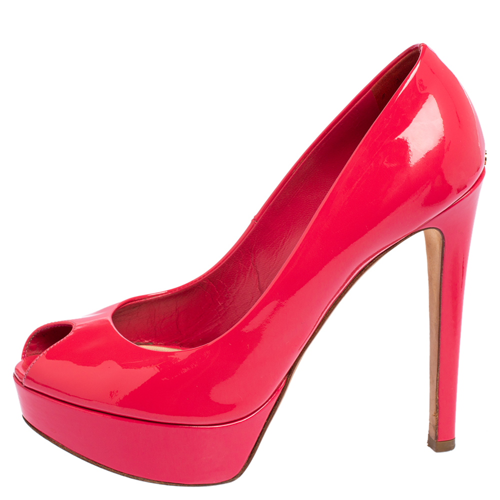 

Dior Pink Patent Leather Peep Toe Platform Pumps Size