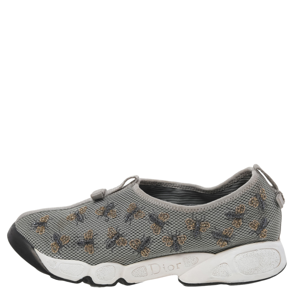 

Dior Grey Bee Embellished Mesh Fusion Slip On Sneakers Size