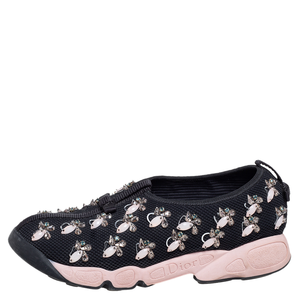 

Dior Black Mesh Fusion Crystal Embellished Slip On Sneakers Size