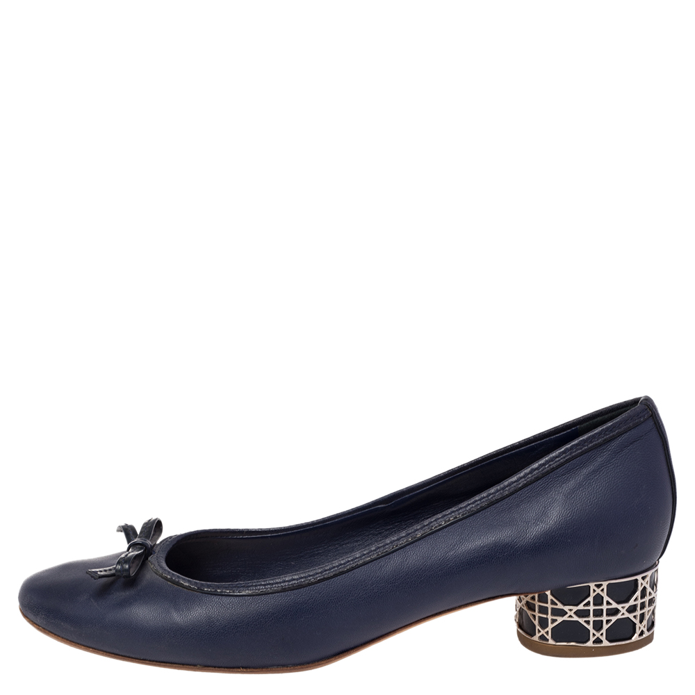 

Dior Blue Leather Bow Detail Cannage Heel Pumps Size