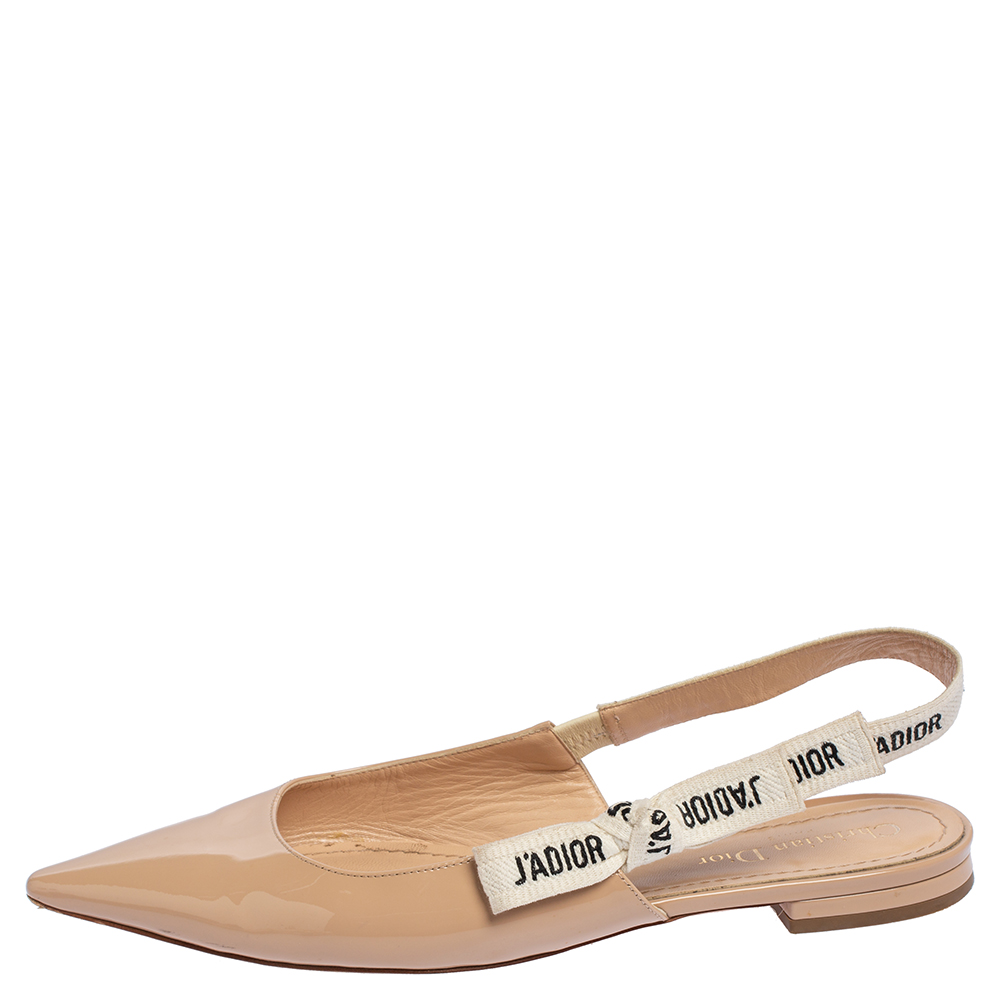 

Dior Beige Patent Leather J'Adior Slingback Flat Sandals Size