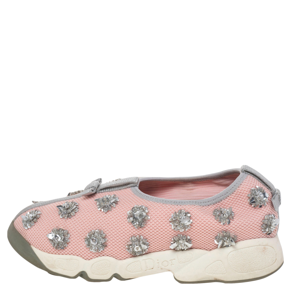 

Dior Pink Floral Embellished Mesh Fusion Slip On Sneakers Size