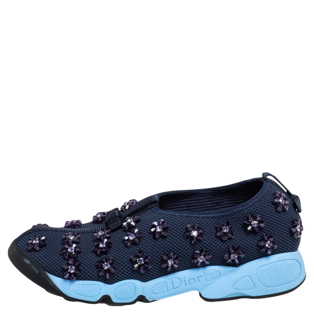 

Dior Navy Blue Mesh Fusion Floral Embellished Slip On Sneakers Size