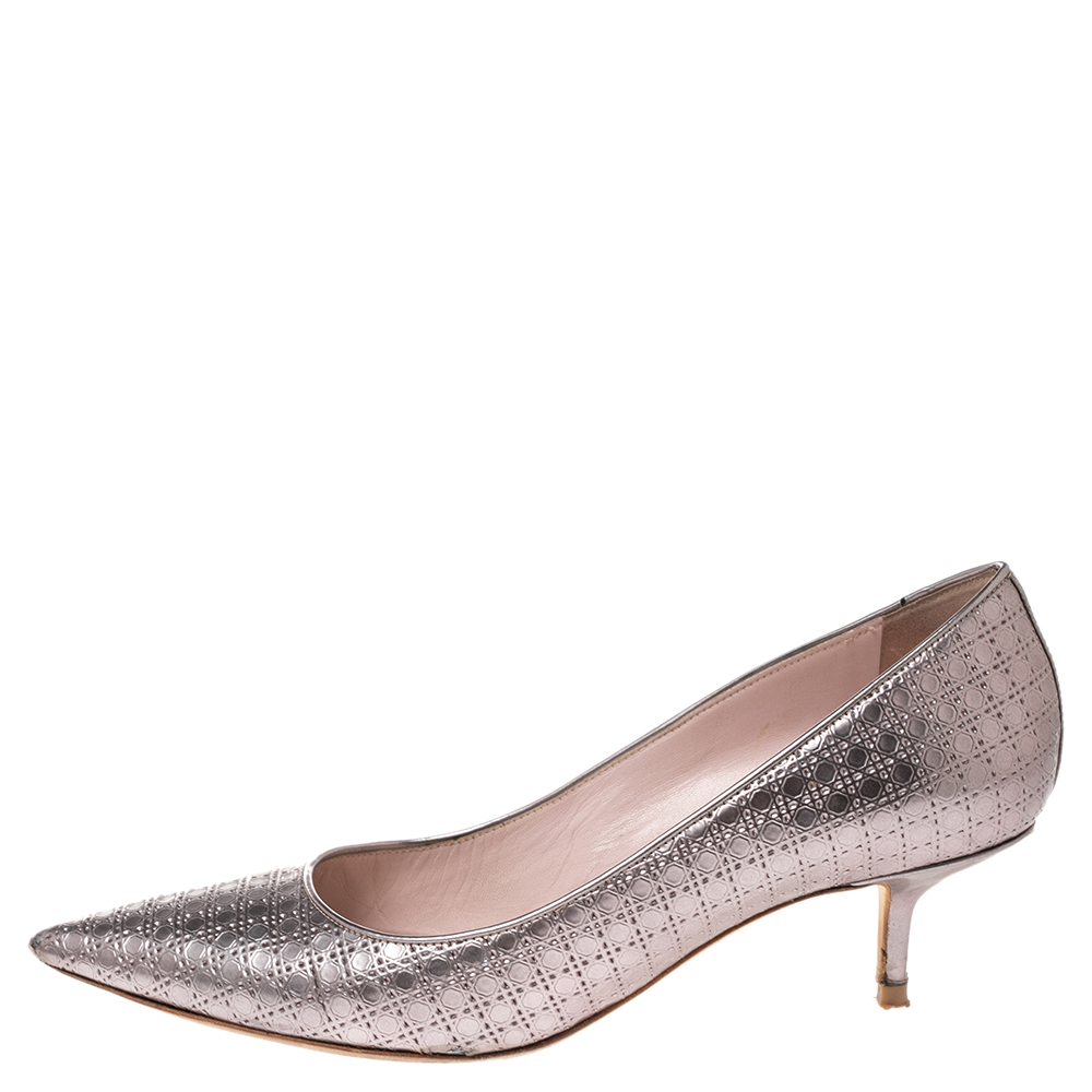 

Dior Metallic Pink Cannage Leather Kitten Heel Pumps Size