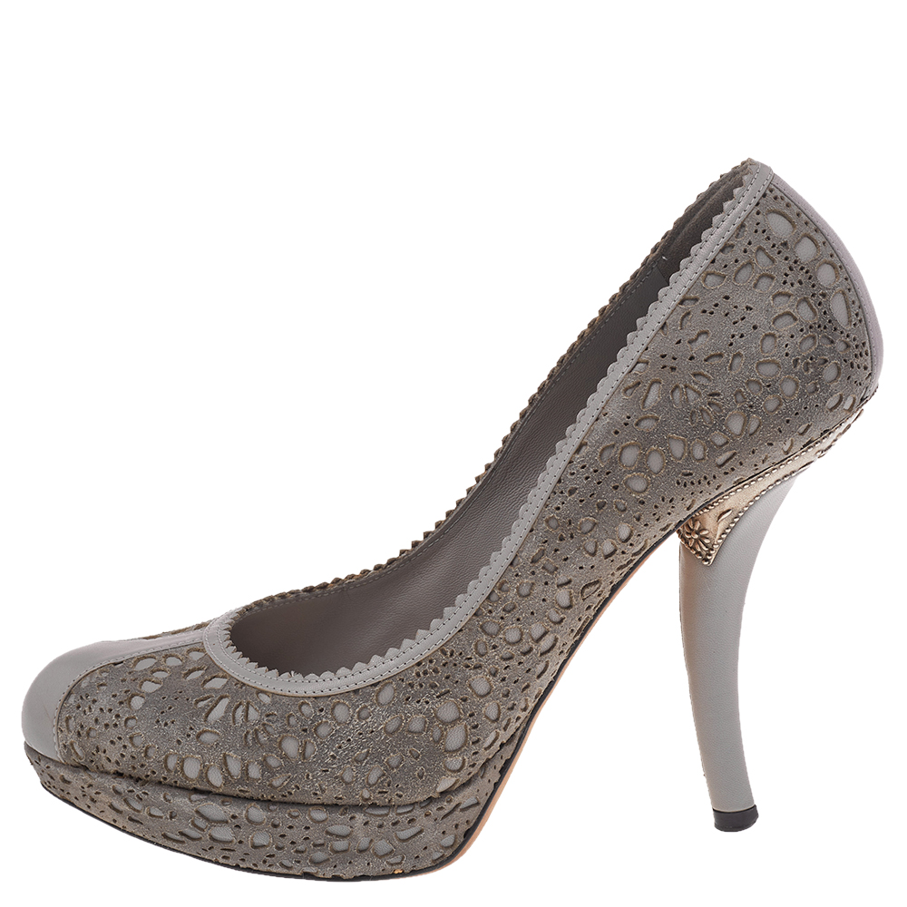 

Dior Grey Laser Cut Suede and Leather Pumps Size