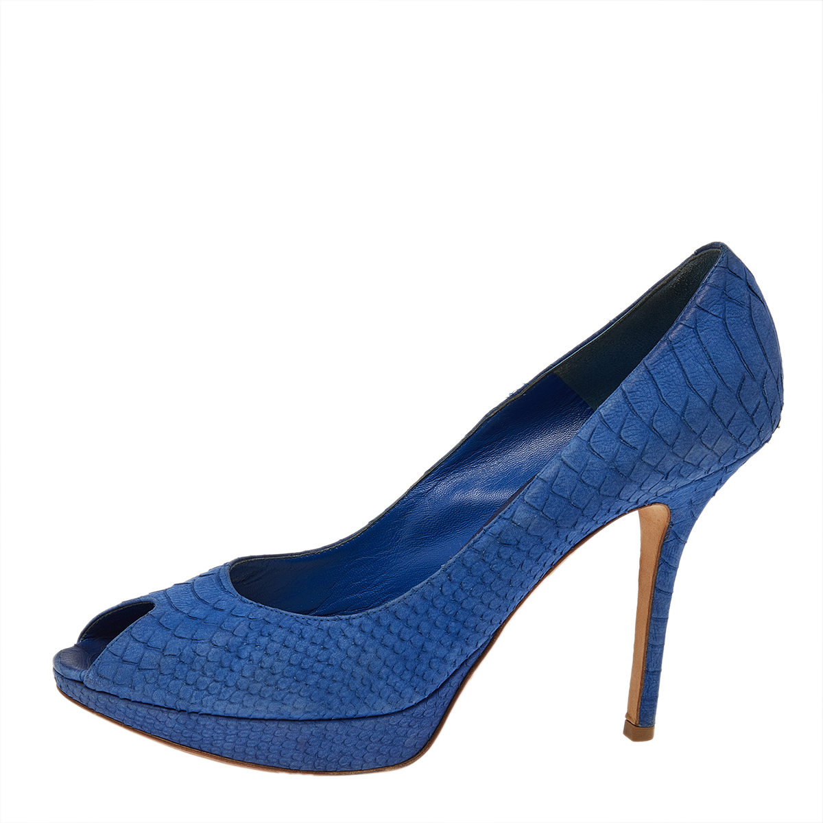 

Dior Blue Python Embossed Leather Peep toe Pumps Size