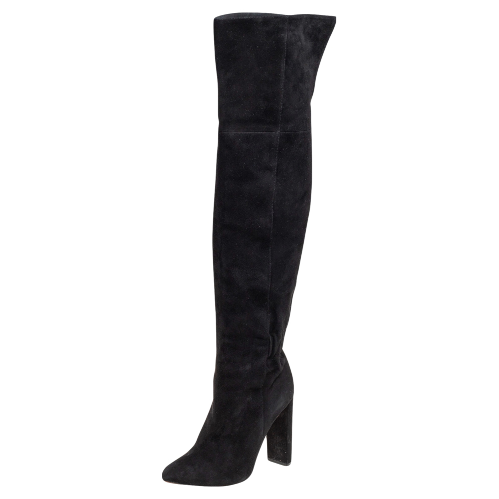 Dior Black Suede Knee Length Boots Size 37.5
