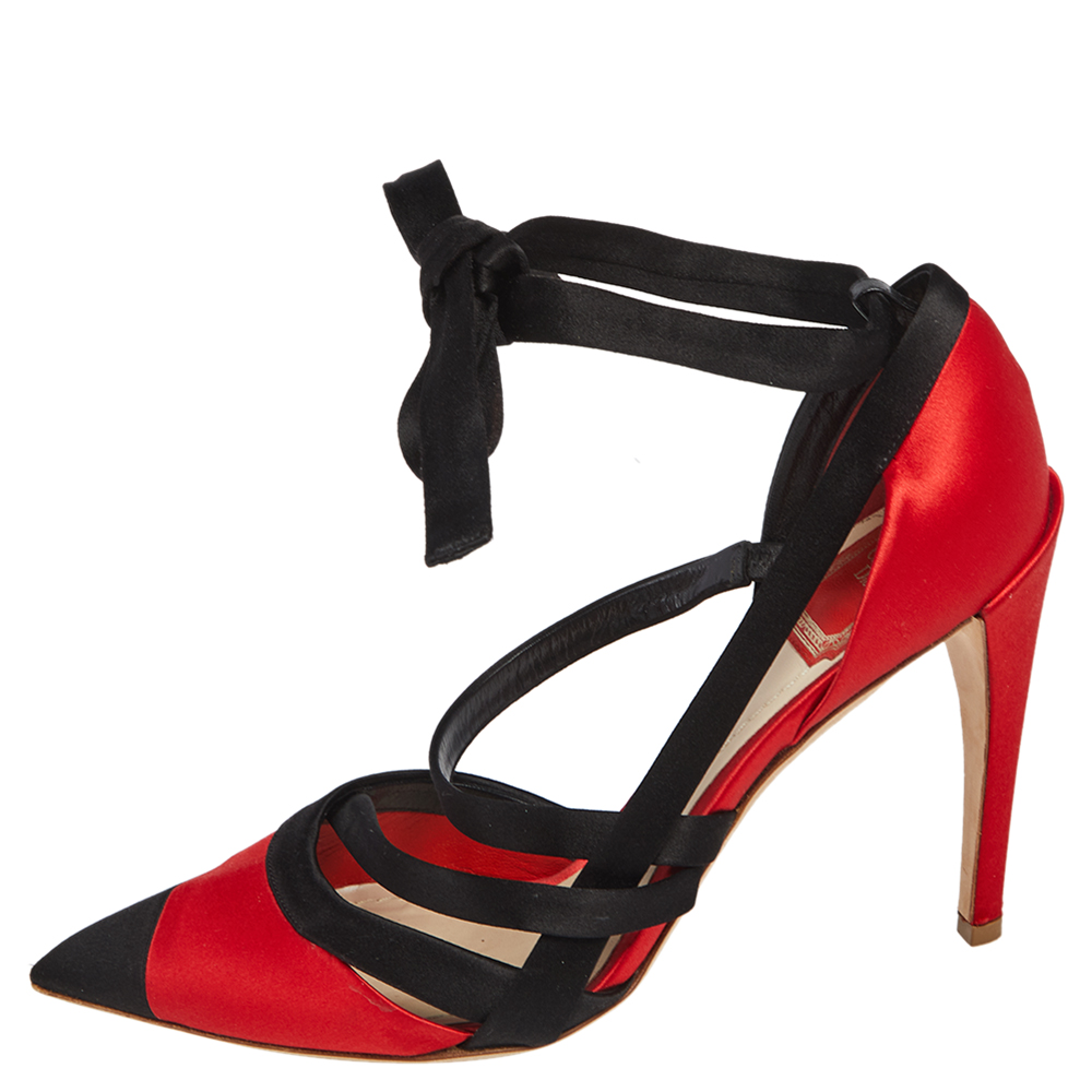 

Dior Black/Red Suede Ankle Wrap Pumps Size