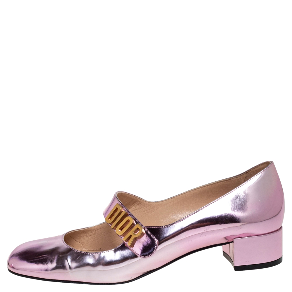

Dior Metallic Pink Leather Baby-D Mary Jane Pumps Size