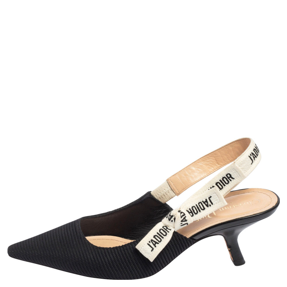 

Dior Black Canvas J'adior Ribbon Slingback Pumps Size