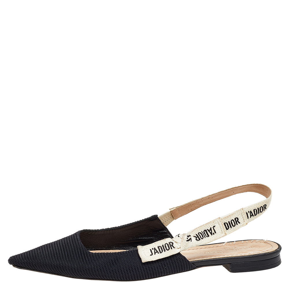 

Dior Black Fabric J'adior Pointed Toe Slingback Flats Size