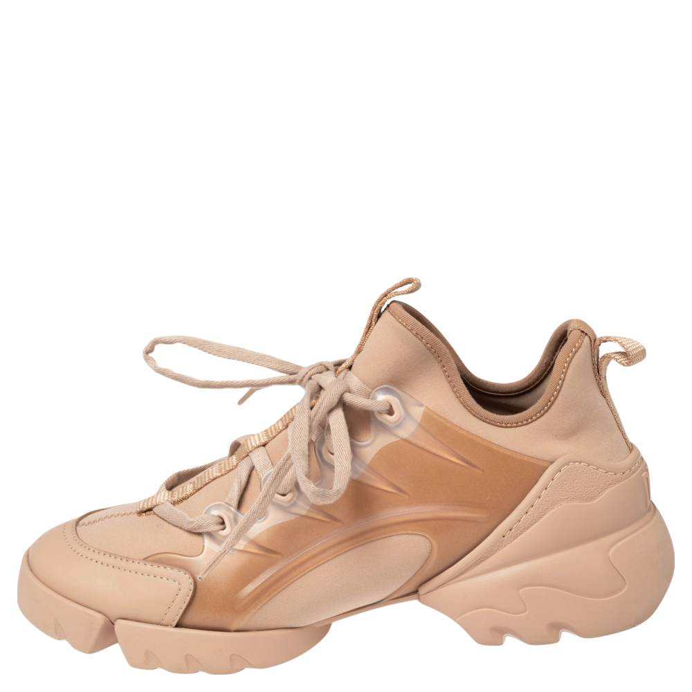 

Dior Beige Stretch Fabric and Leather Trim D-Connect Low Top Sneakers Size