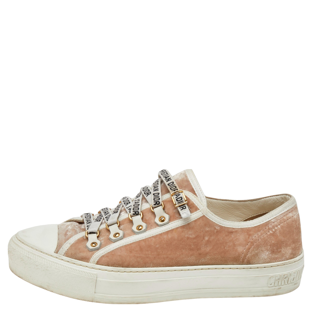 

Dior Beige Velvet And Canvas Trim Walk'N'Dior Low Top Sneakers Size