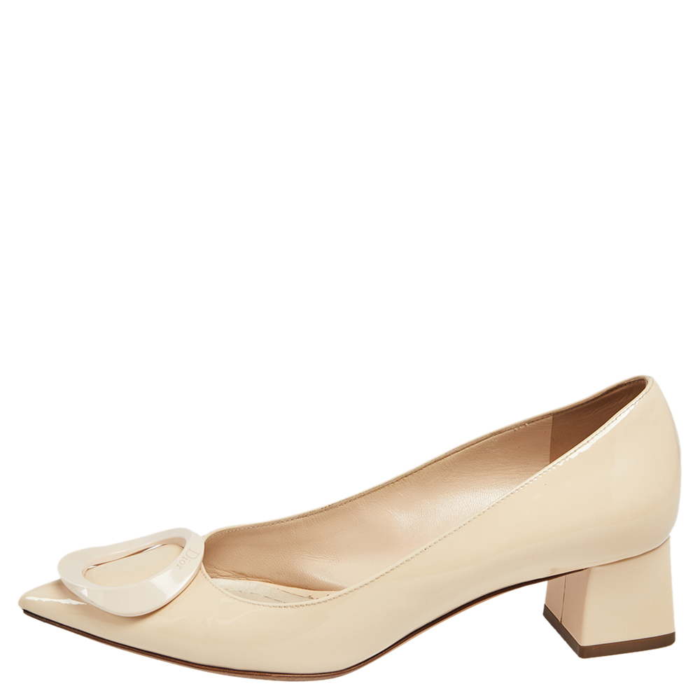 

Dior Beige Patent Leather Pointed Toe Block Heel Pumps Size