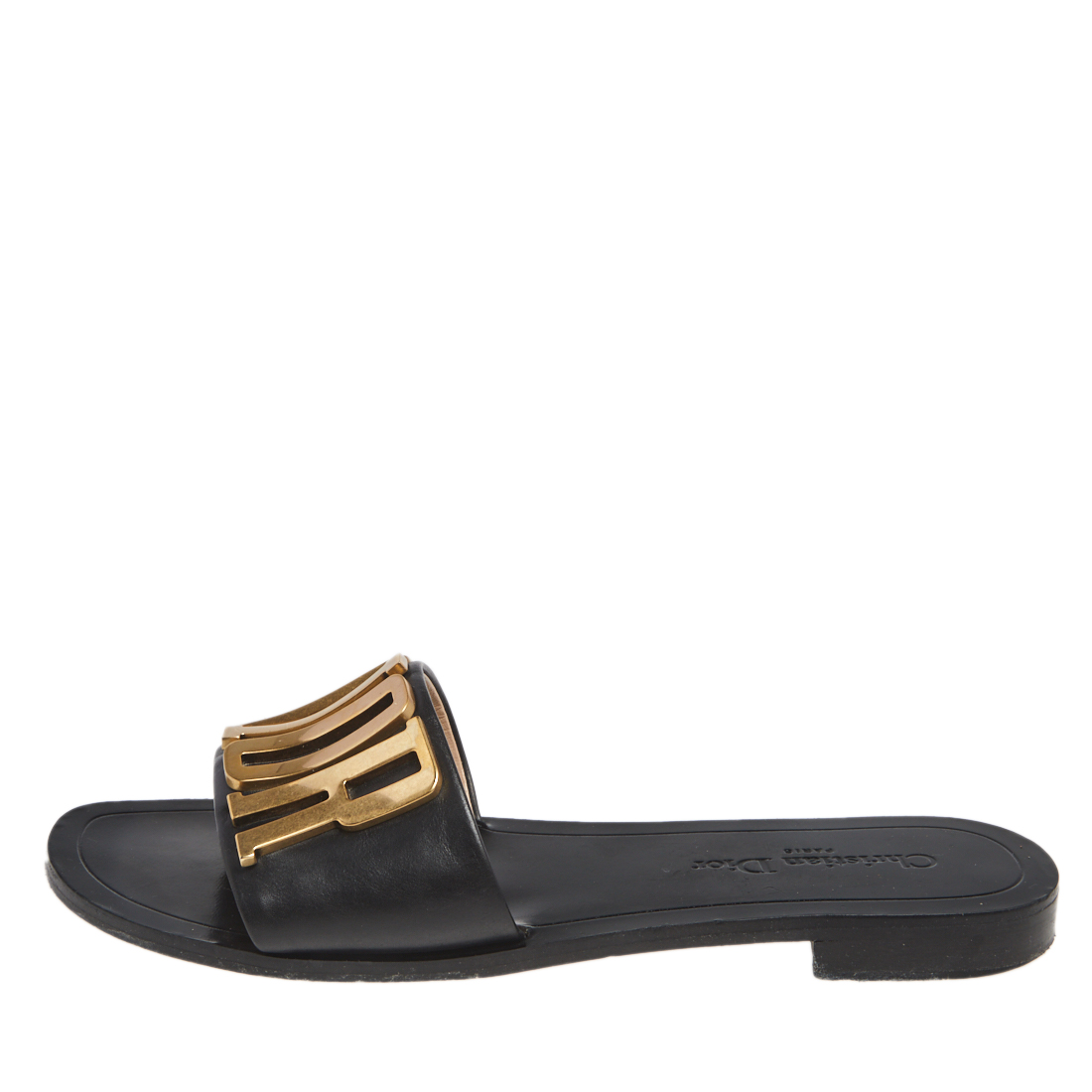 

Dior Black Leather Logo Flat Sandals Size