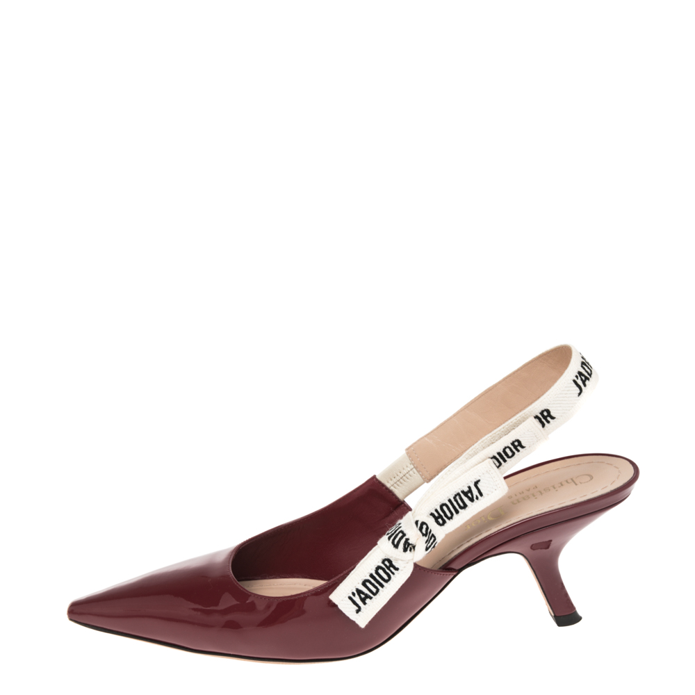 

Dior Burgundy Patent Leather J'Adior Slingback Pumps Size