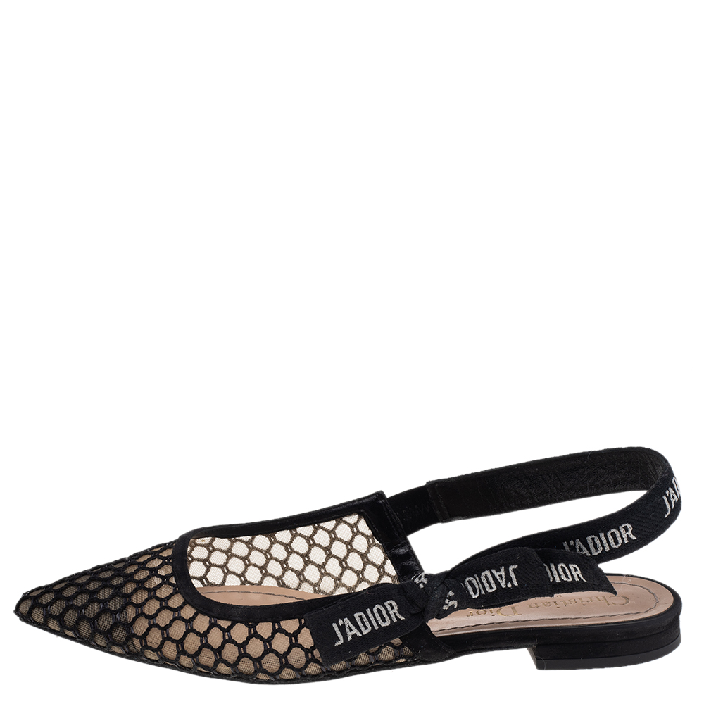 

Dior Black Mesh And Fabric Ribbon J'Adior Slingback Flats