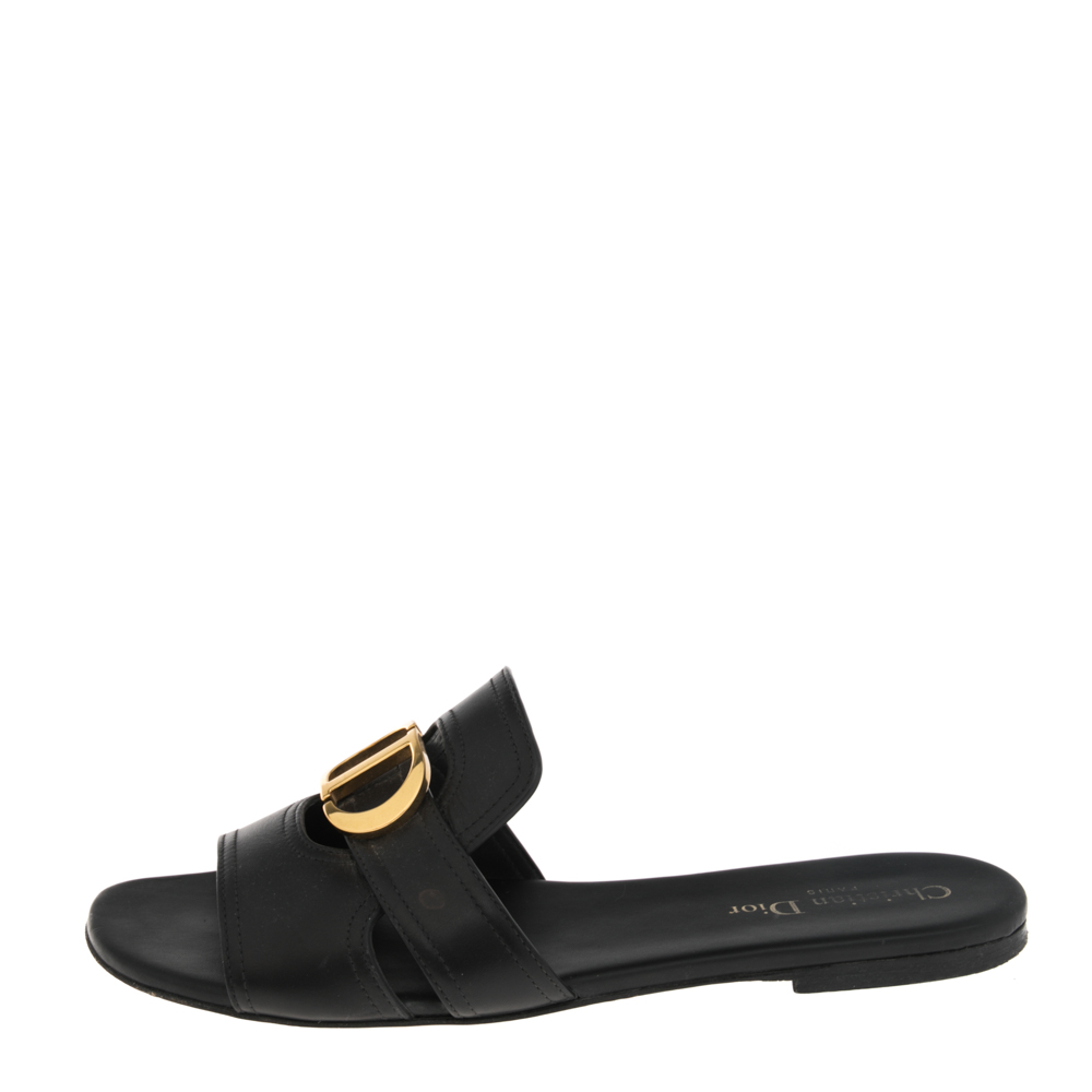 

Christian Dior Black Leather Montaigne Slides Size