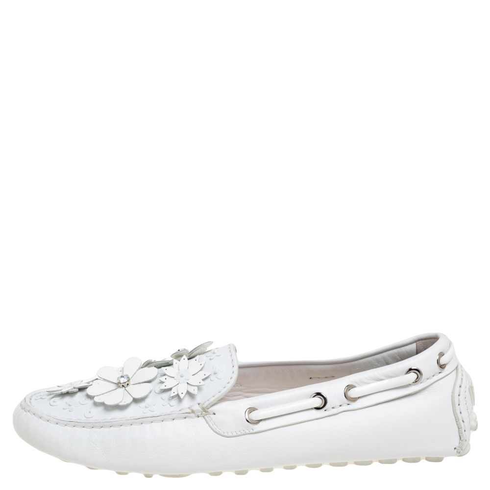 

Dior White Leather Embellished Slip On Loafers Size