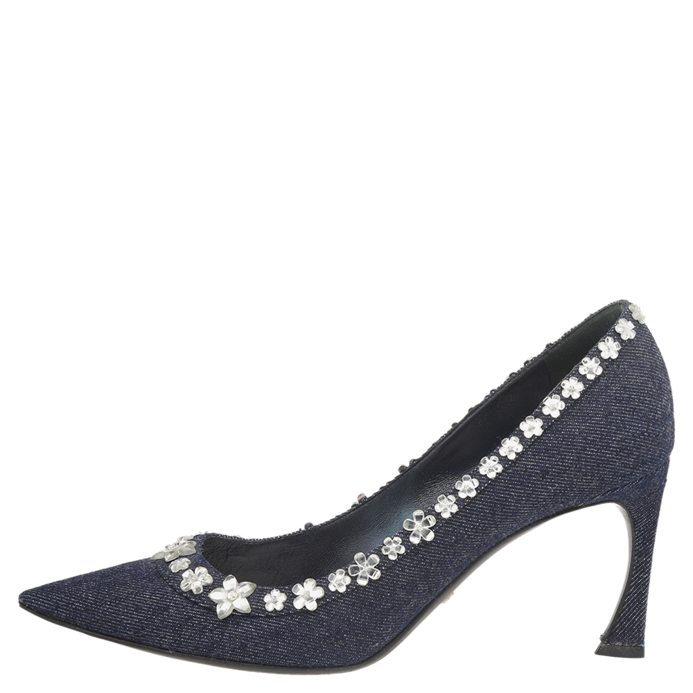 

Dior Navy Blue Denim Crystal Embellished Pointed Toe Pumps Size