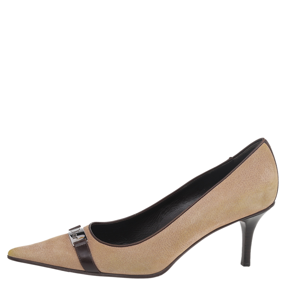 

Dior Vintage Beige/Brown Nubuck Leather Pointed Toe Pumps Size