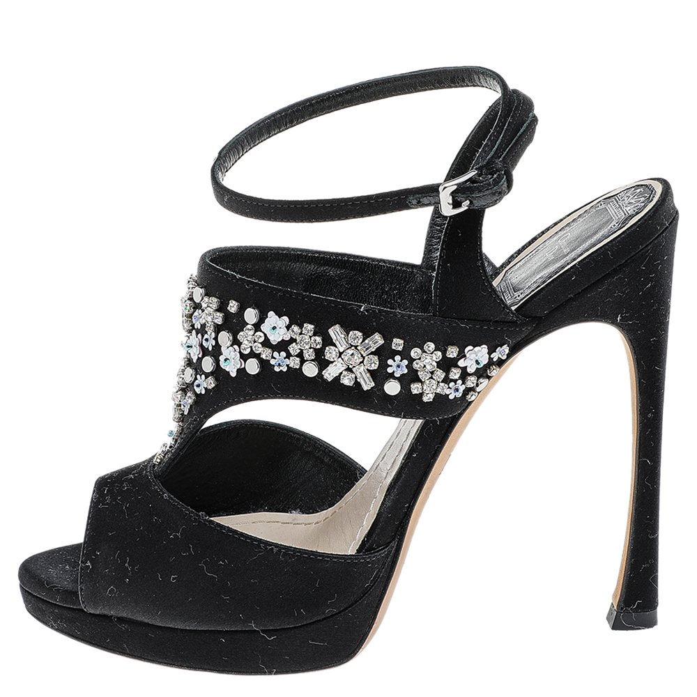 

Dior Black Satin Embellished Ankle Strap Sandals Size