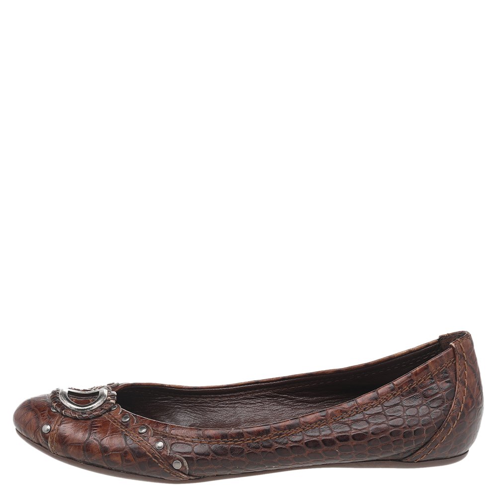 

Dior Brown Croc Embossed Leather Ballet Flats Size