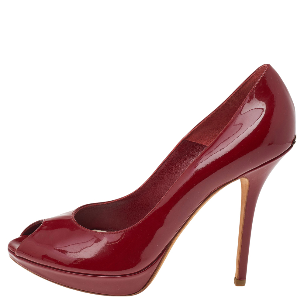 

Dior Red Patent Leather Miss Dior Peep Toe Pumps Size