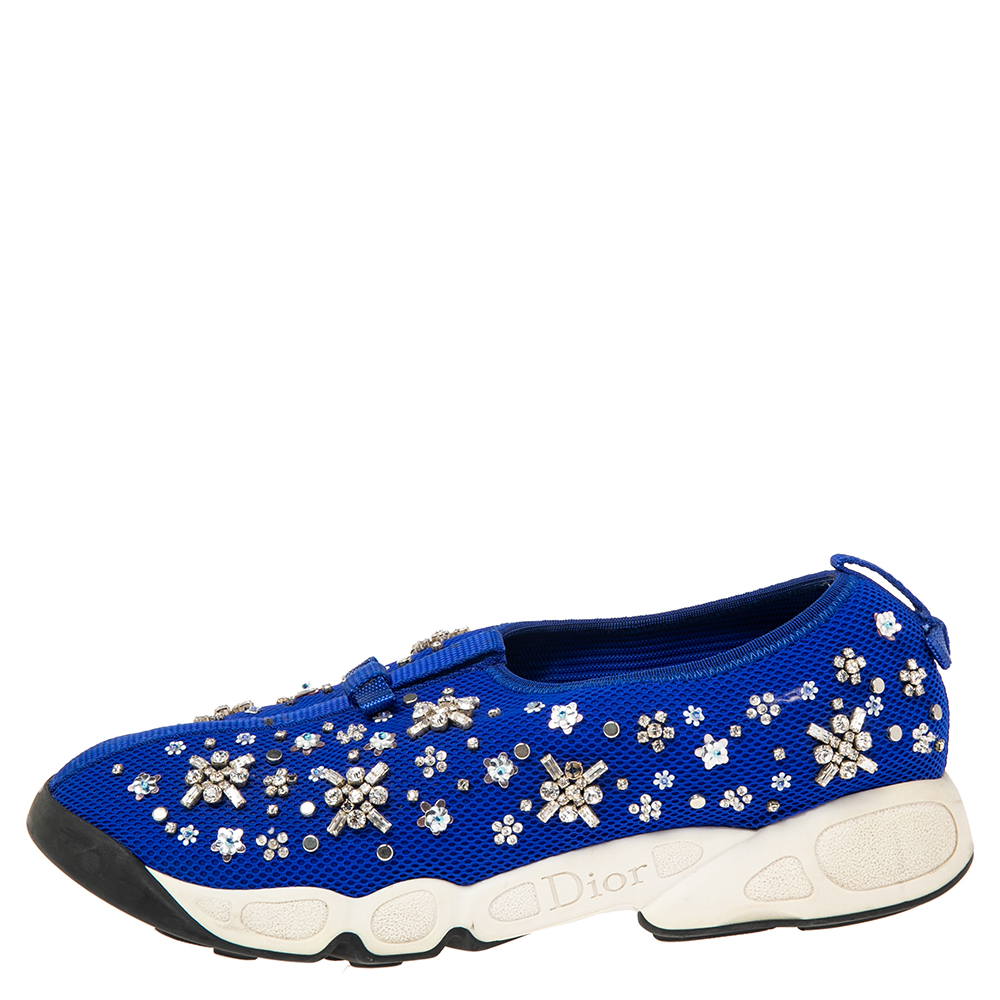 

Dior Blue Mesh Fusion Floral Sequins Embellished Slip On Sneakers Size