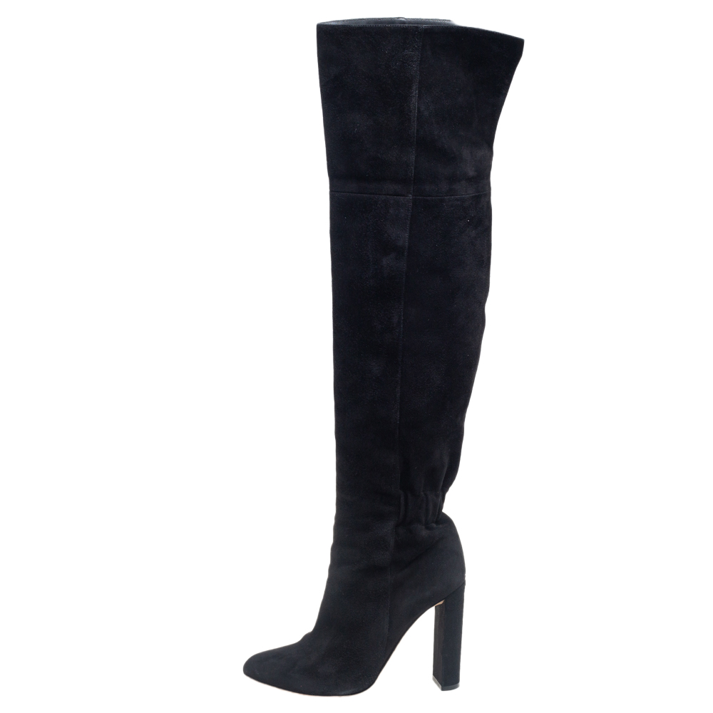 

Dior Black Pleated Suede Knee High Boots Size