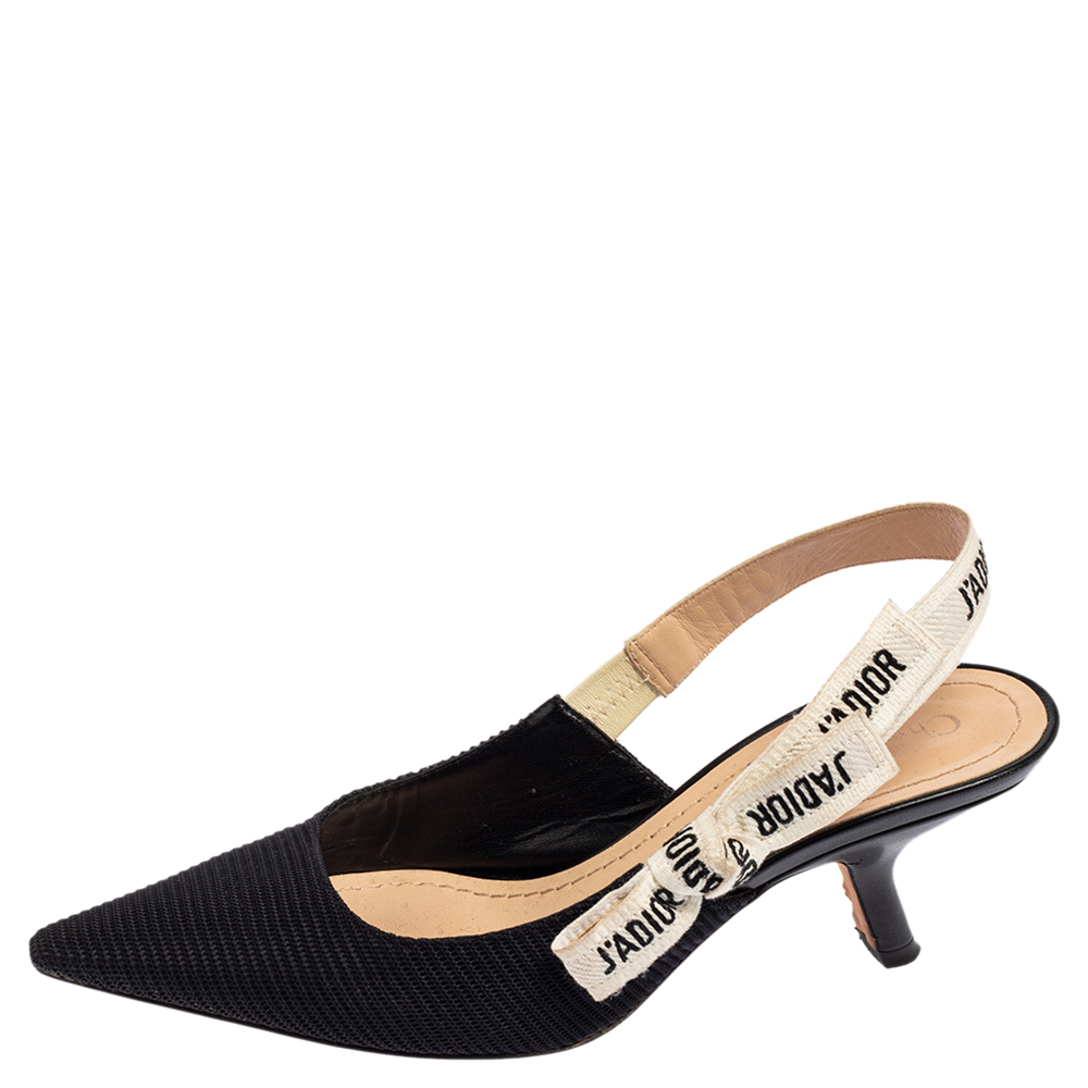 

Dior Black Canvas J'Adior Pointed Toe Slingback Sandals Size