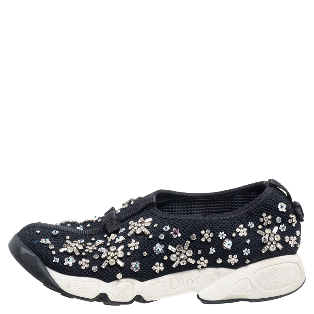 

Dior Black Mesh Fusion Crystal Embellished Slip On Sneakers Size