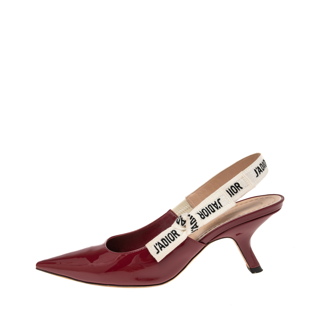 

Dior Burgundy Patent Leather J'Adior Slingback Pumps Size