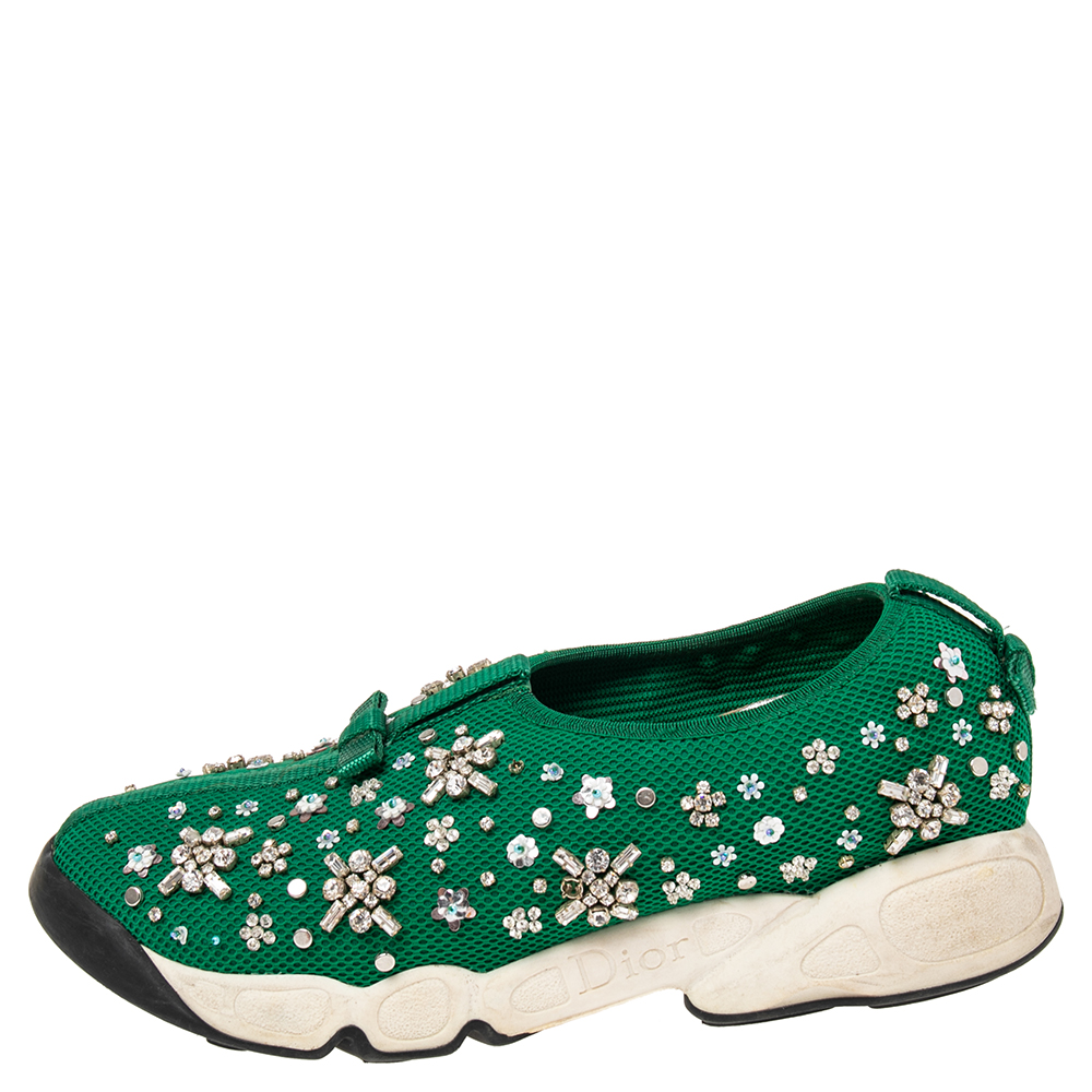 

Dior Green Embellished Mesh Fusion Low Top Sneakers