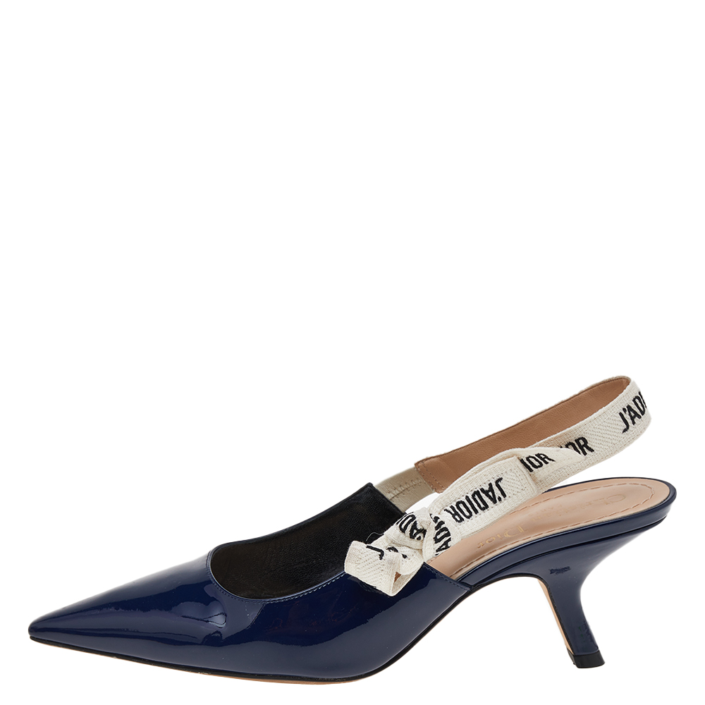 

Dior Navy Blue Patent Leather J'adior Slingback Sandals Size