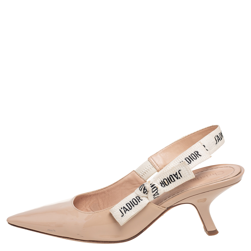 

Dior Beige Patent Leather J'adior Slingback Pumps Size
