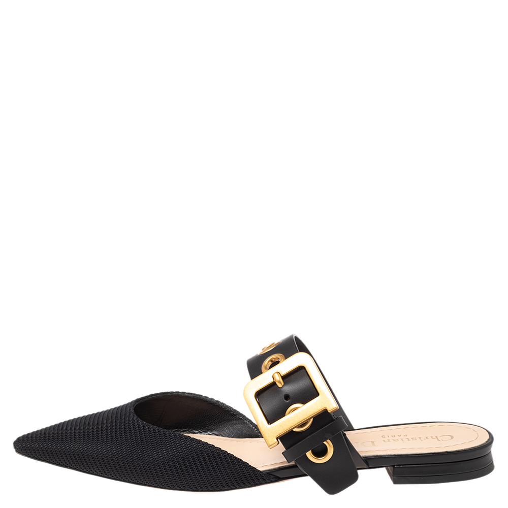 

Dior Black Canvas And Leather D Dior Flat Mules Size