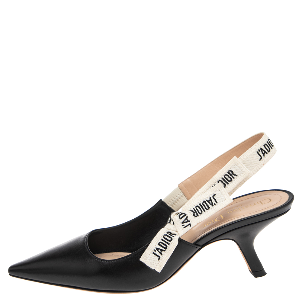 

Dior Black Leather J'Adior Pointed Toe Slingback Sandals Size
