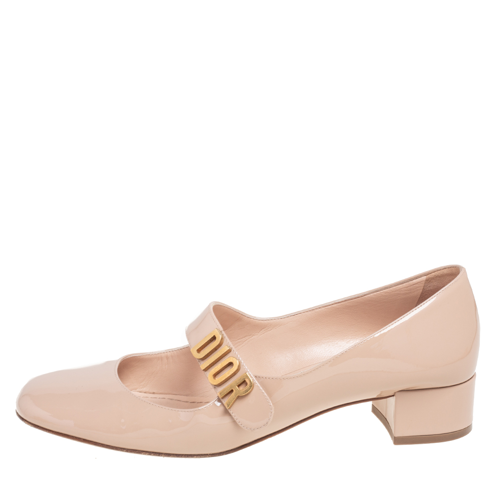 

Dior Nude Patent Leather Baby-D Mary Jane Pumps Size, Beige