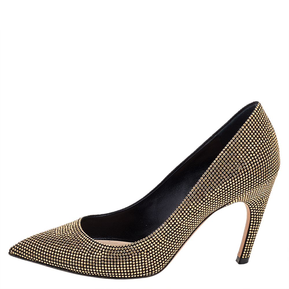 

Dior Black Leather Gold Studded Suede Pointed Toe Pumps Size
