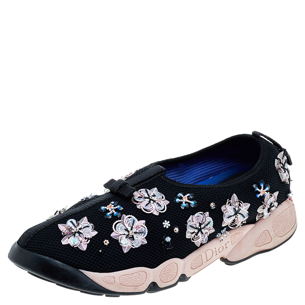 

Dior Black Mesh Fusion Floral Embellished Slip On Sneakers Size 38