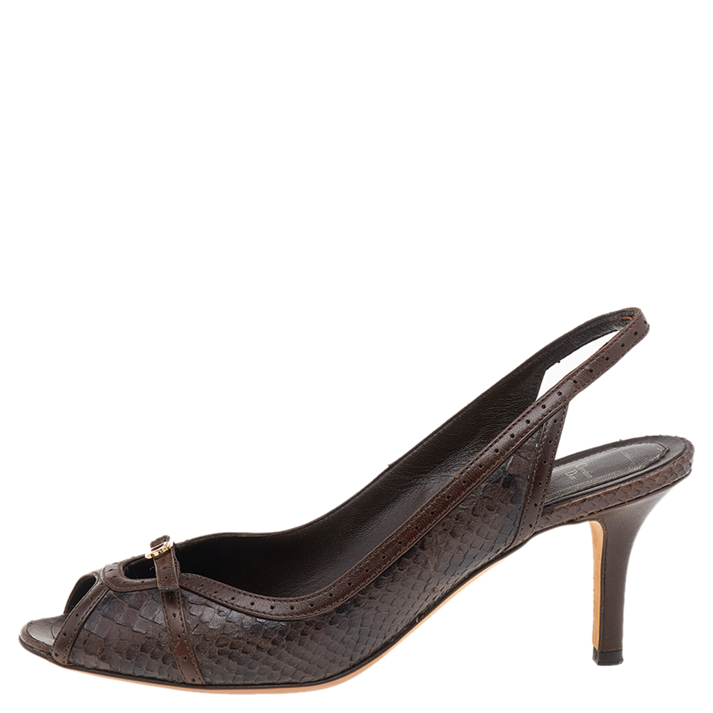 

Dior Brown Python Leather Slingback Sandals Size