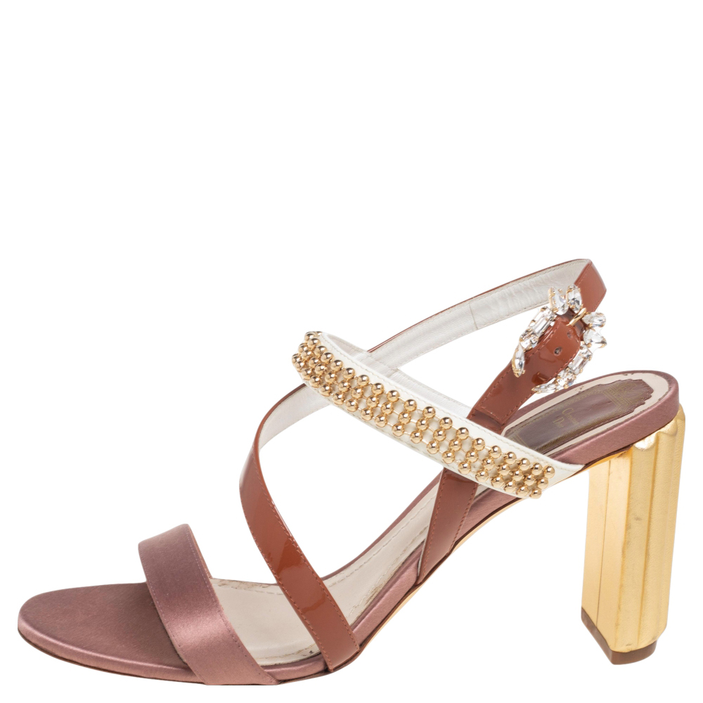 

Dior Multicolor Patent Leather and Satin Crystal Embellished Buckle Sandals Size
