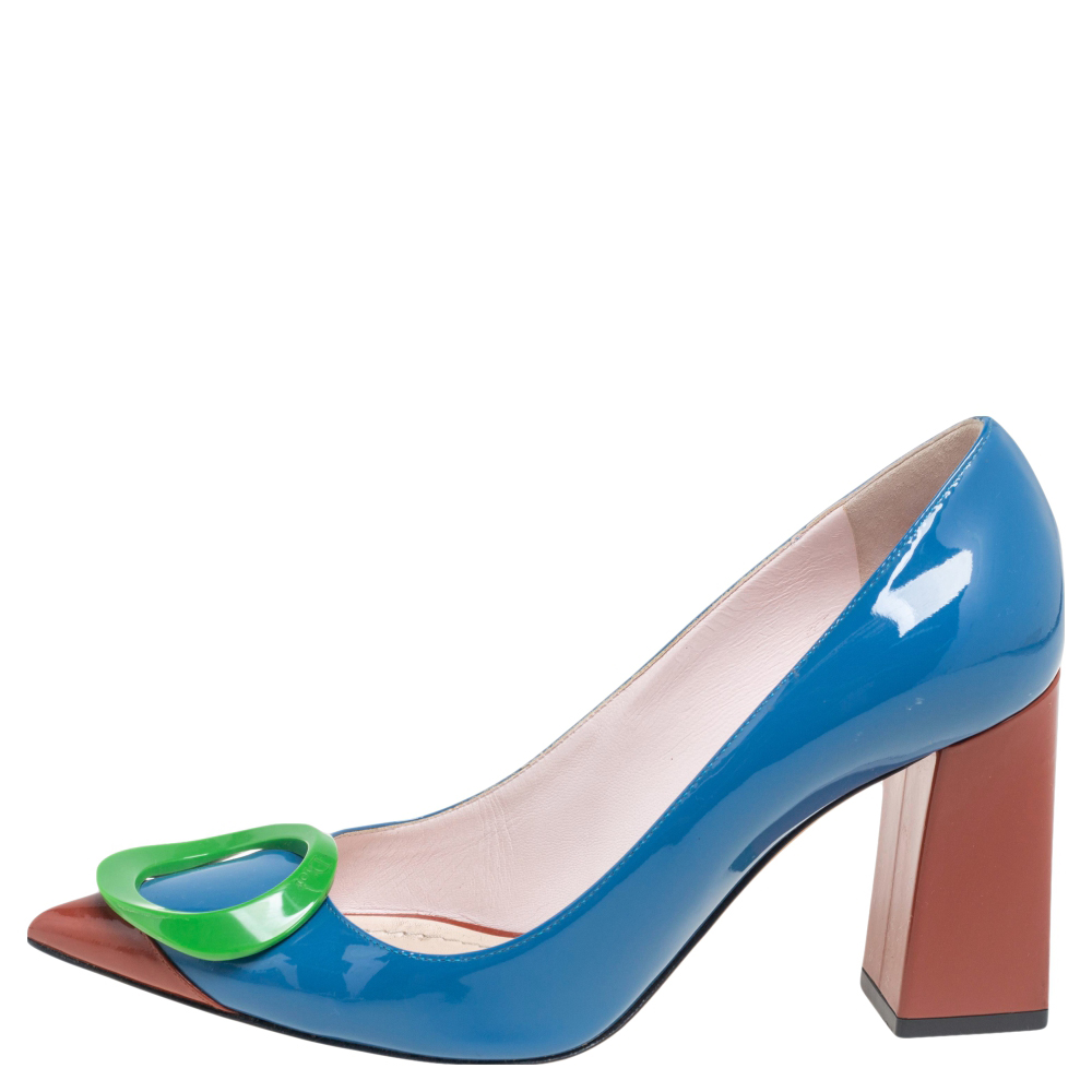 

Dior Tricolor Patent Leather Pointed Toe Block Heel Pumps Size, Blue