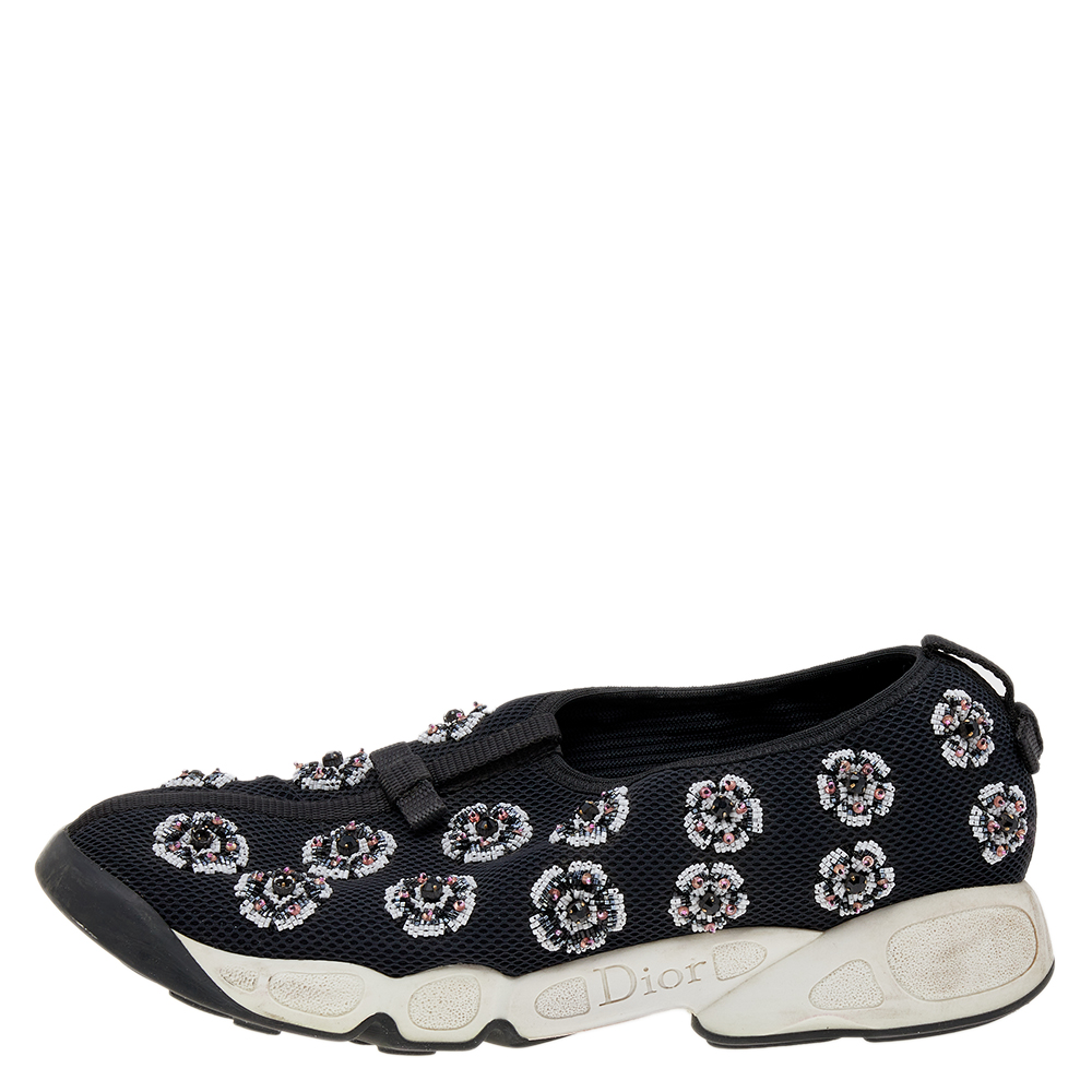 

Dior Black Mesh Embellished Fusion Slip On Sneakers Size
