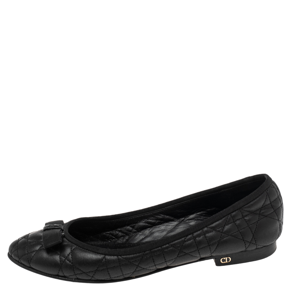 

Dior Black Cannage Leather My Bow Ballet Flats Size