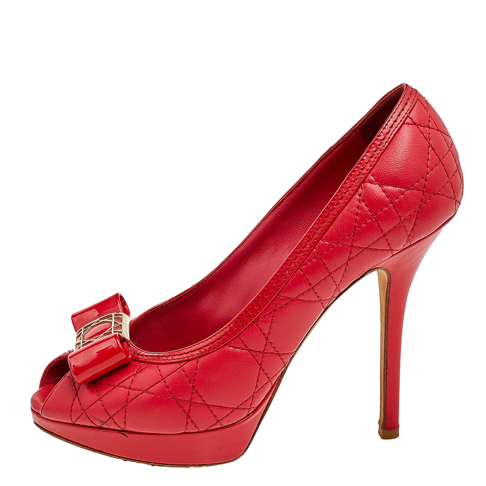

Dior Red Cannage Leather Bow Peep Toe Pumps Size
