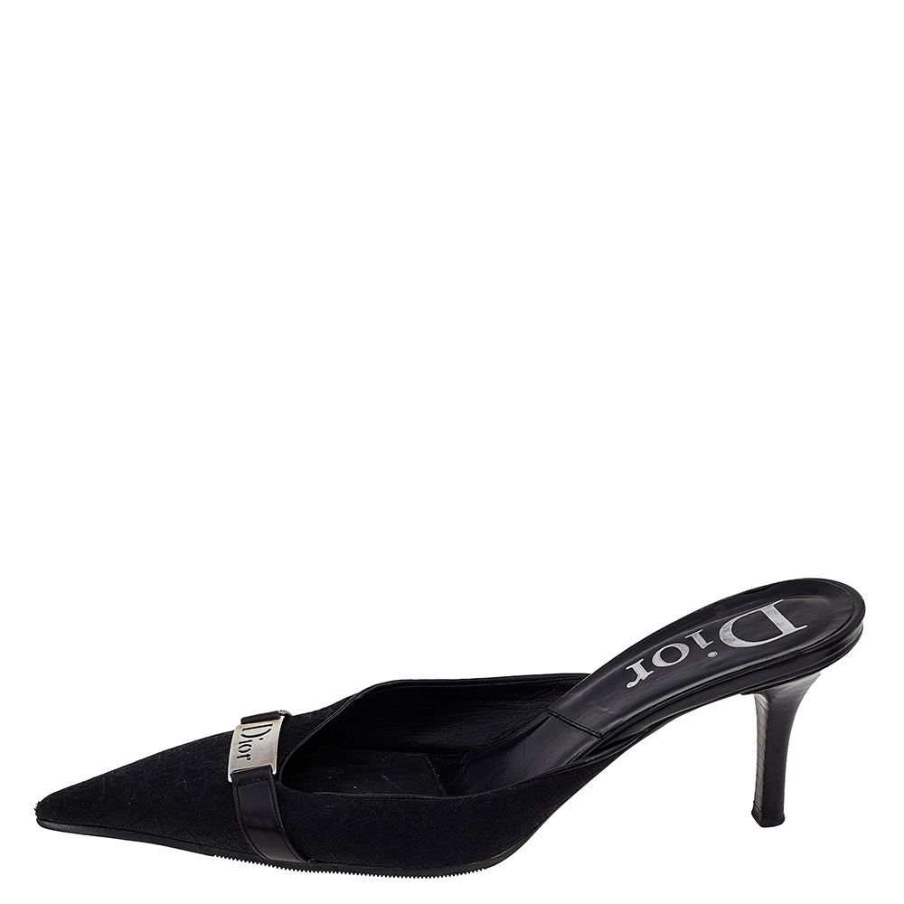 

Dior Black Diorissimo Canvas And Leather Pointed Toe Slide Mules Size