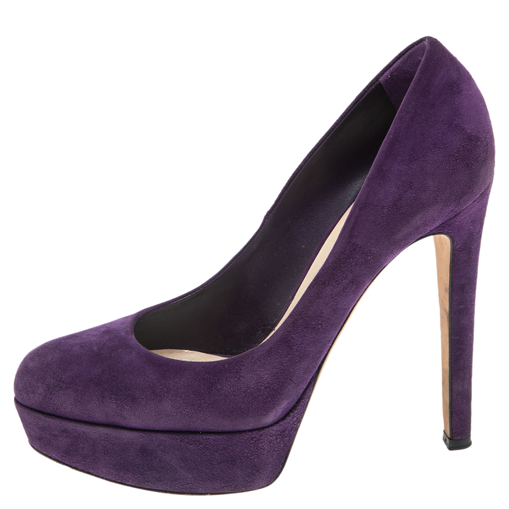 

Dior Purple Suede Round-Toe Platform Pumps Size
