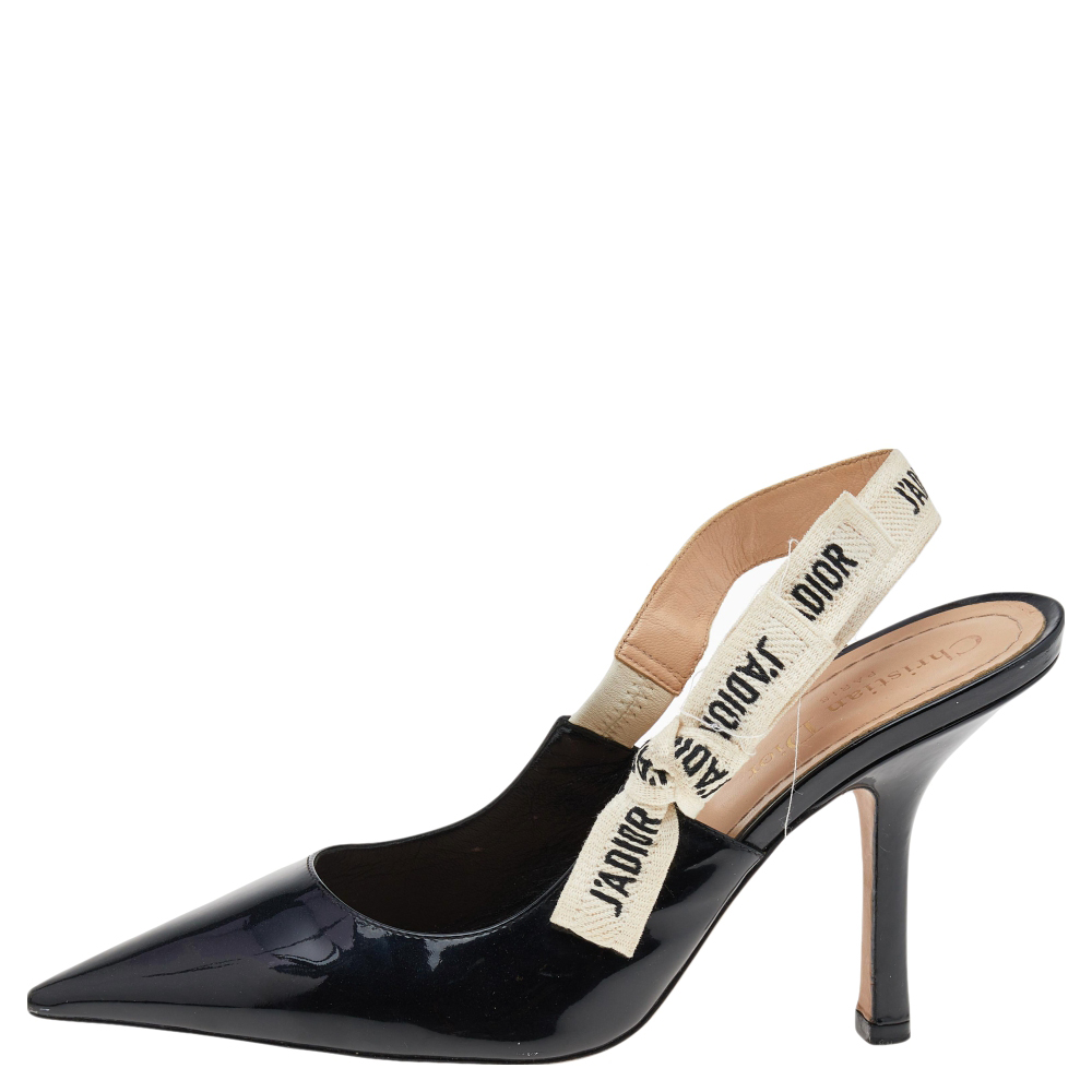 

Dior Black Patent Leather J'adior Slingback Pumps Size
